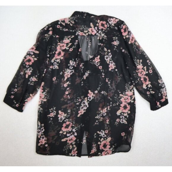 BANANA REPUBLIC - WOMEN'S BLACK SHEER FLORAL PRINT 3/4 SLEEVE TOP - SIZE S - Picture 8 of 9